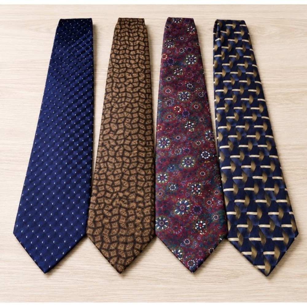 Vintage Silk Tie Lot 4 Wide Geometric Retro Neckties